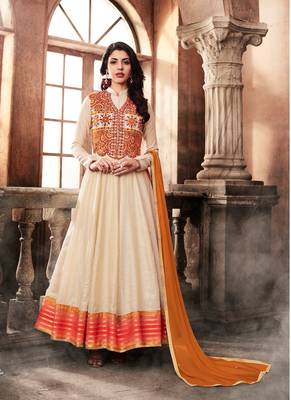Off White Embroidered Art Silk Semi Stitched Salwar With Dupatta 1