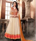 Off White Embroidered Art Silk Semi Stitched Salwar With Dupatta