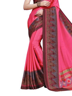Pink Printed Crepe Saree With Blouse 3