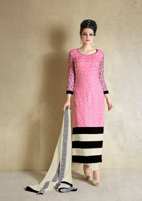 Pink Embroidered Georgette Semi Stitched Salwar With Dupatta 1