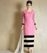 Pink Embroidered Georgette Semi Stitched Salwar With Dupatta