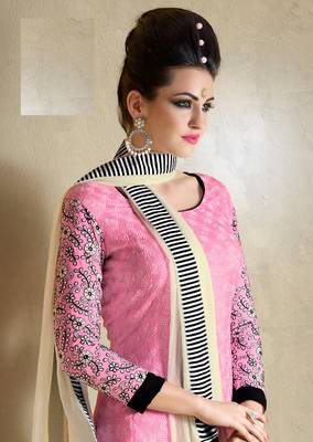Pink Embroidered Georgette Semi Stitched Salwar With Dupatta 2
