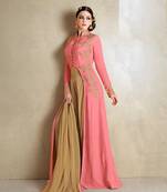 Peach Embroidered Georgette Semi Stitched Salwar With Dupatta