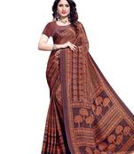 Brown printed crepe saree with blouse