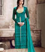 Green Embroidered Georgette Semi Stitched Salwar With Dupatta