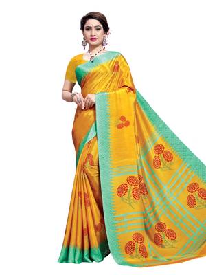 Yellow printed crepe saree with blouse 1
