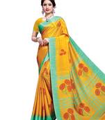 Yellow printed crepe saree with blouse