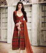 Brown Embroidered Georgette Semi Stitched Salwar With Dupatta