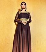Brown Embroidered Georgette Semi Stitched Salwar With Dupatta