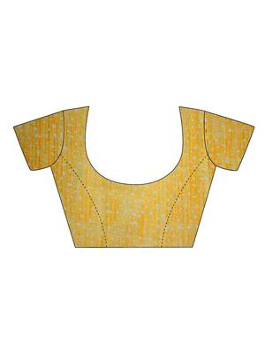 Yellow printed crepe saree with blouse 4
