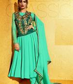 Green Embroidered Georgette Semi Stitched Salwar With Dupatta