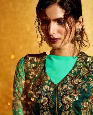 Green Embroidered Georgette Semi Stitched Salwar With Dupatta 2