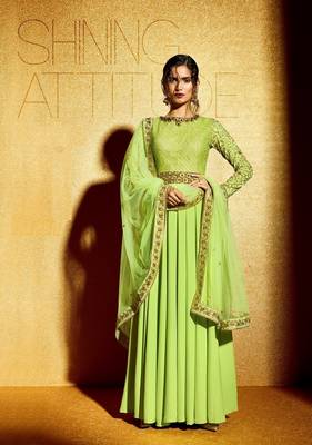 Green Embroidered Georgette Semi Stitched Salwar With Dupatta 1
