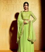 Green Embroidered Georgette Semi Stitched Salwar With Dupatta