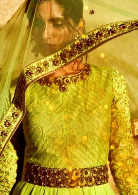 Green Embroidered Georgette Semi Stitched Salwar With Dupatta 2