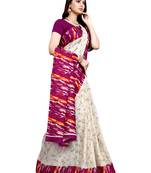 Beige printed crepe saree with blouse