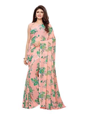 Pink printed georgette saree with blouse 1