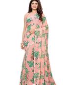 Pink printed georgette saree with blouse