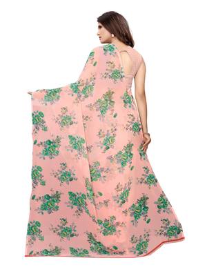 Pink printed georgette saree with blouse 4