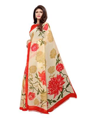 Beige Printed Georgette Saree With Blouse 2