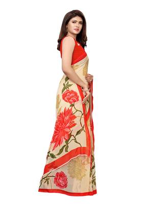 Beige Printed Georgette Saree With Blouse 3