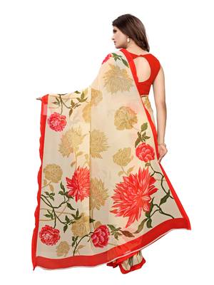 Beige Printed Georgette Saree With Blouse 4