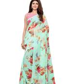 Sea green printed georgette saree with blouse