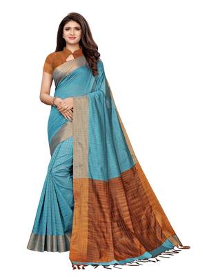 Blue Woven Chanderi Saree With Blouse 1