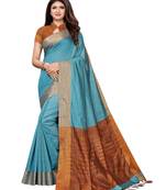 Blue Woven Chanderi Saree With Blouse