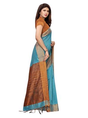 Blue Woven Chanderi Saree With Blouse 3