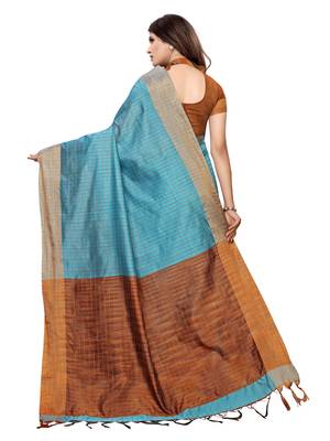 Blue Woven Chanderi Saree With Blouse 4