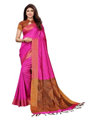 Pink Woven Chanderi Saree With Blouse 1