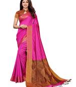Pink Woven Chanderi Saree With Blouse