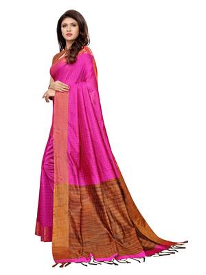 Pink Woven Chanderi Saree With Blouse 2