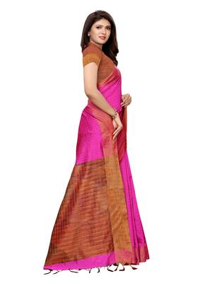 Pink Woven Chanderi Saree With Blouse 3