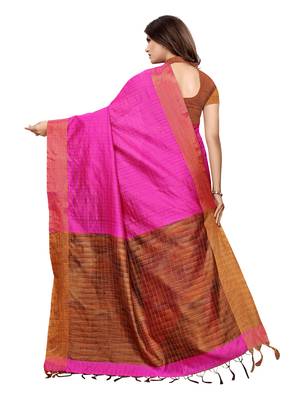Pink Woven Chanderi Saree With Blouse 4