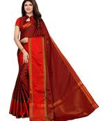 Red woven poly silk saree with blouse