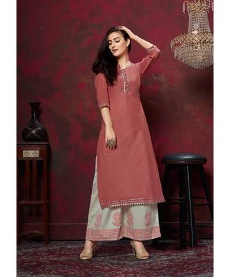 Women's Rust Red Cotton Slub Wonderful Designer Kurtis 1