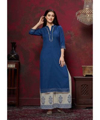 Women's Royal Blue Cotton Slub Graceful Designer Kurtis 1