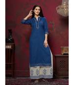 Women's Royal Blue Cotton Slub Graceful Designer Kurtis