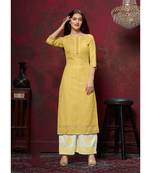 Women's Yellow Cotton Slub Dazzling Designer Kurtis