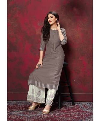 Women's Grey Cotton Slub Amzing Designer Kurtis 1