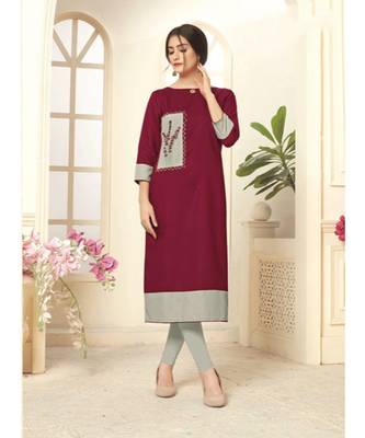 Women's Maroon Cotton Slub Classy Designer Kurtis 1