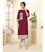 Women's Maroon Cotton Slub Classy Designer Kurtis