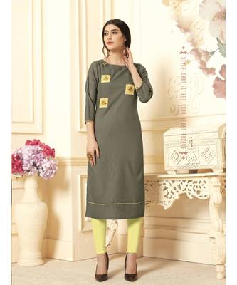 Women's Olive Green Cotton Slub Amzing Designer Kurtis 1