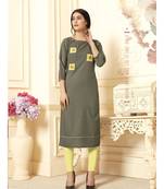 Women's Olive Green Cotton Slub Amzing Designer Kurtis