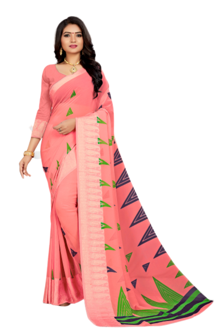 Pink Color Georgette Printed saree with Blouse