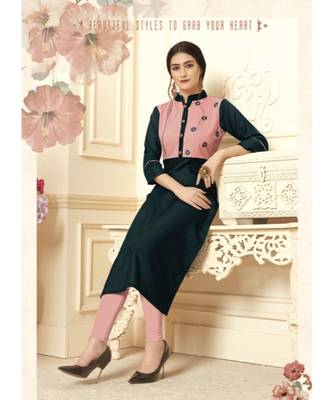 Women's Dark Blue Cotton Slub Preety Designer Kurtis 1