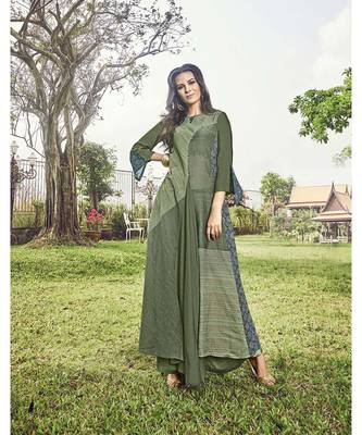 Women's Olive Green Modal Jacquard Dazzling Designer Kurtis 1