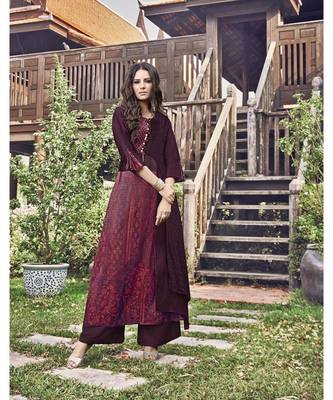 Women's Maroon Modal Jacquard Graceful Designer Kurtis 1